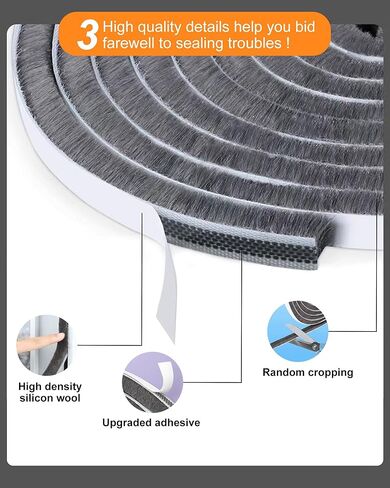 Weather Stripping Door Window Seal, 33Ft Self-Adhesive Brush Door Soundproofing Seal Strip for Sliding Windows and Door Frames, 0.35" Wide x 0.2" Thick in Saudi Arabia