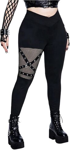 Floerns Women's Plus Size Goth Leggings Patchwork Punk Contrast High Waist Legging Pants in Kuwait