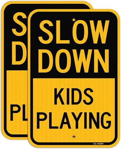 T&R (2 Pack) Slow Down Kids And Pets At Play Sign, 18" x 12" Engineer Grade Reflective Sheeting, Rust Free Aluminum, Weather Resistant, Waterproof, Fade Resistant, 2 Pre-drilled Holes in Saudi Arabia