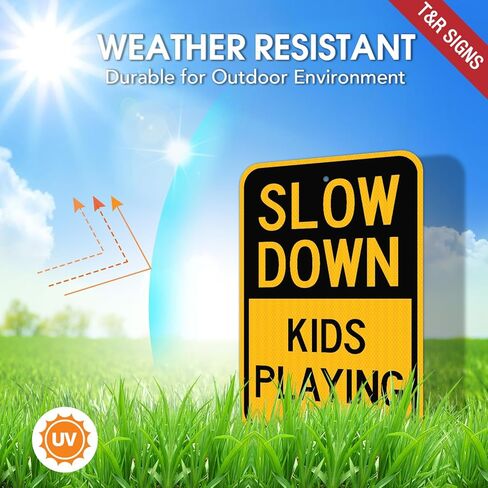 T&R (2 Pack) Slow Down Kids And Pets At Play Sign, 18" x 12" Engineer Grade Reflective Sheeting, Rust Free Aluminum, Weather Resistant, Waterproof, Fade Resistant, 2 Pre-drilled Holes in Saudi Arabia