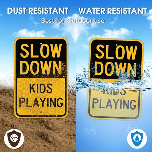 T&R (2 Pack) Slow Down Kids And Pets At Play Sign, 18" x 12" Engineer Grade Reflective Sheeting, Rust Free Aluminum, Weather Resistant, Waterproof, Fade Resistant, 2 Pre-drilled Holes in Saudi Arabia