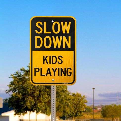 T&R (2 Pack) Slow Down Kids And Pets At Play Sign, 18" x 12" Engineer Grade Reflective Sheeting, Rust Free Aluminum, Weather Resistant, Waterproof, Fade Resistant, 2 Pre-drilled Holes in Saudi Arabia