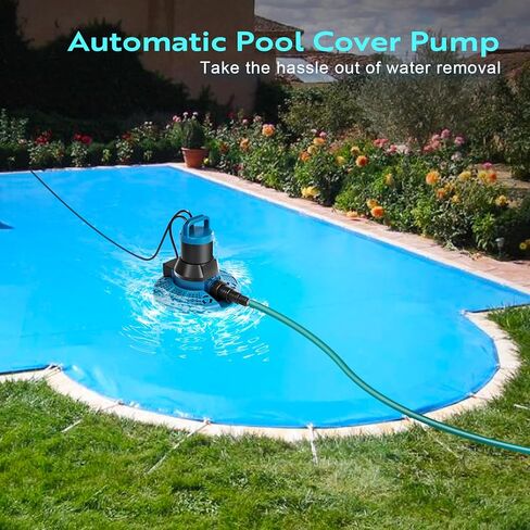 TONGCHANT 1/2HP Swimming Pool Cover Pump Automatic On Off with 25FT Power Cord and 3/4" Hose Fitting, 3200GPH Sump Pump for Inground/Above Ground Pool Cover, Hot-Tub and Rooftop Drainage, UL Listed in Kuwait