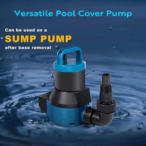 TONGCHANT 1/2HP Swimming Pool Cover Pump Automatic On Off with 25FT Power Cord and 3/4" Hose Fitting, 3200GPH Sump Pump for Inground/Above Ground Pool Cover, Hot-Tub and Rooftop Drainage, UL Listed in Kuwait