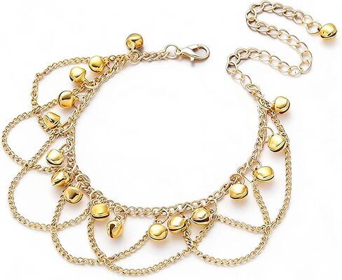 Andelaisi Boho Bells Dangle Anklet Bracelet Vintage Bells Tassel Barefoot Sandals Foot Chain Gold Indian Jingle Gypsy Anklet Chain Tribal Jingle Link Bracelet Jewelry for Women in Saudi Arabia