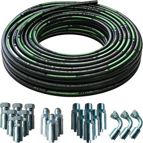 خرطوم هيدروليكي 10 أقدام 3/8 بوصة (EN853 SAE 100R2AT -55MPa/7975PSI، طبقتين من الفولاذ المضفر)، خرطوم الزيت الهيدروليكي الصناعي للخدمة الشاقة مع التركيبات in Kuwait