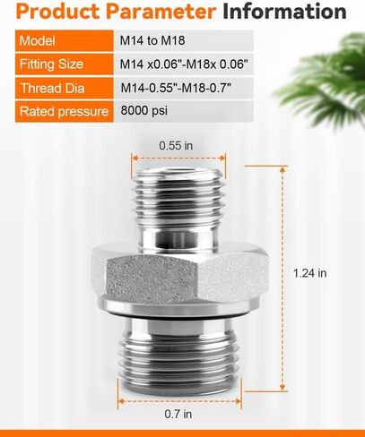 14H to 18ED Fitting Adapters Fit for Various Metric Thread External Cone/British Pipe Fittings, Hydraulic Hose Pipe Thread Connector, Hard Steel 2pcs in Saudi Arabia