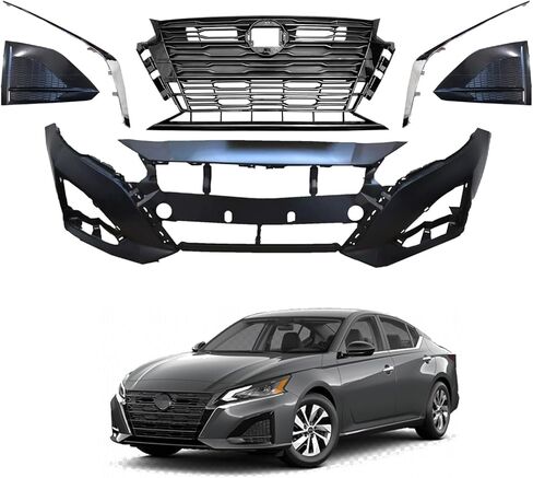 Altima Front Bumper Cover and Grille Kit Fits 2023 2024 Ni-ssan Altima S SL SV Sedan # 62310-9HF8E - W/Chrome Molding Trim Strip,W/Fog Light Cover Trims, W/O Camera Hole in Kuwait