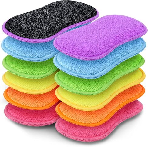 GLIMGLINT 12Pack Dish Sponges Kitchen, Non-Scratch Microfiber Sponges for Cleaning, Reusable Dish Sponge for Dishes, Pots and Pans (Multicolor) in Saudi Arabia