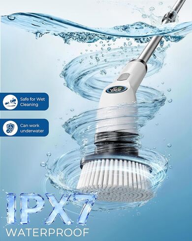 Electric Spin Scrubber, Rechargeable with Upgraded Battery & Extended Runtime, IPX7 Cleaning Brush, 3000mAh Battery 7 Brush Heads 2-Speed Adjustable Long Handle for Bathroom & Tile Floor Cleaning in Saudi Arabia