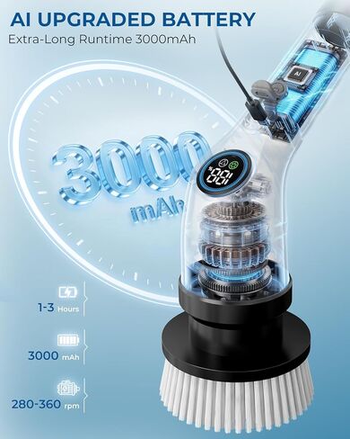 Electric Spin Scrubber, Rechargeable with Upgraded Battery & Extended Runtime, IPX7 Cleaning Brush, 3000mAh Battery 7 Brush Heads 2-Speed Adjustable Long Handle for Bathroom & Tile Floor Cleaning in Saudi Arabia