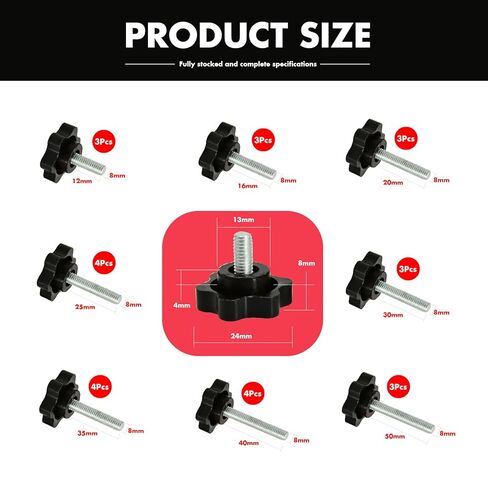 JUNCHEN M8 Clamping Screw Knob,27pcs Thread Star Knob，Plastic Hex Shaped Clamping Knob Handle Hand Tightening Screw for Umbrella Base Replacement in Kuwait