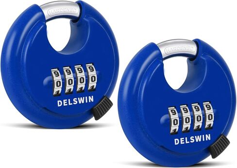 قفل مجمع خارجي من DELSWIN - قفل قرص عالي التحمل مكون من 4 أرقام مع تكبل مقوى، قفل كومبو للبوابة، وحدة التخزين، السياج (تكبل 25/64 بوصة، أحمر، قطعتين) in Kuwait