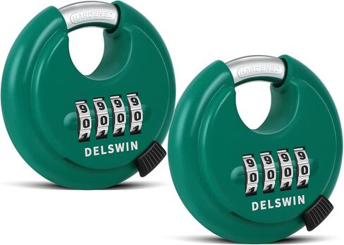 قفل مجمع خارجي من DELSWIN - قفل قرص عالي التحمل مكون من 4 أرقام مع تكبل مقوى، قفل كومبو للبوابة، وحدة التخزين، السياج (تكبل 25/64 بوصة، أحمر، قطعتين) in Kuwait