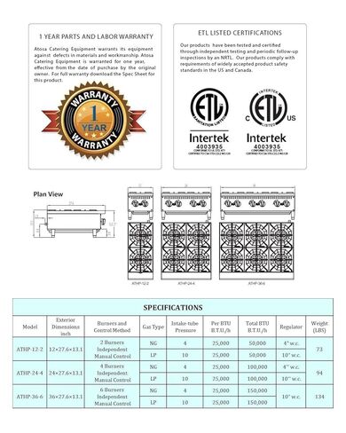 CookRite ATHP-36-6 طبق تسخين تجاري على سطح الطاولة بستة شعلات نطاق البروبان السائل 36 بوصة - 150.000 وحدة حرارية بريطانية in Kuwait