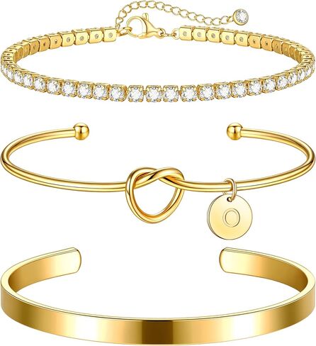 Gold Initial Bracelets for Women - Dainty Gold Bangles Bracelets for Women Personalized Initial Bracelet Stackable Gold Knot Cuff Tennis Bracelet Gold Jewelry Bridesmaid Proposal Wedding Gifts in Kuwait