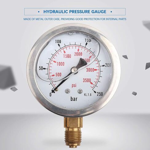 250Bar 0 to 3750PSI Hydraulic Pressure Gauge, Manometer, Scale for Bar Psi Measurement, Pressure Measuring Tool, for Hydraulic Water Pressure in Saudi Arabia