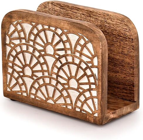 Napkin Holders Mango Wood Tabletop Freestanding Tissue Dispenser,Wooden Napkin Holder Dispenser For Tables Kitchen Office Accessories for Restaurants, Dining Home (5.5" X 2.5" X 4") in Kuwait