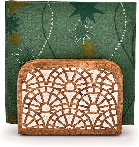 Napkin Holders Mango Wood Tabletop Freestanding Tissue Dispenser,Wooden Napkin Holder Dispenser For Tables Kitchen Office Accessories for Restaurants, Dining Home (5.5" X 2.5" X 4") in Kuwait