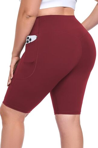 شورت نسائي مقاس كبير 25.4 سم مع جيوب، L-6XL، خصر عالي للتحكم في البطن، طول الركبة، زبدة ناعمة، شورت رياضي للتمرين in Kuwait