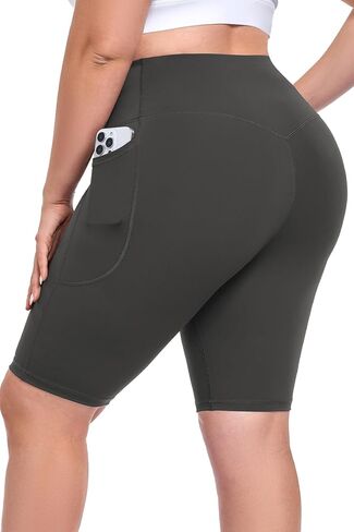 شورت نسائي مقاس كبير 25.4 سم مع جيوب، L-6XL، خصر عالي للتحكم في البطن، طول الركبة، زبدة ناعمة، شورت رياضي للتمرين in Kuwait