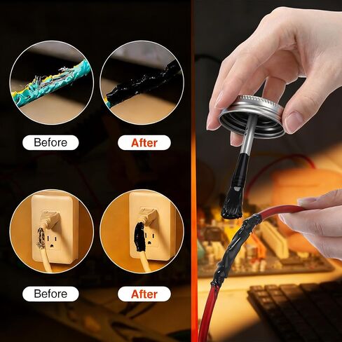 شريط كهربائي سائل 4oz شريط سائل مقاوم للماء غراء عازل كهربائي مع غطاء فرشاة، طلاء مطاطي مرن مقاوم لدرجات الحرارة العالية لكابلات الأسلاك والقابس والسيارات (أسود) in Kuwait