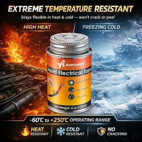 شريط كهربائي سائل 4oz شريط سائل مقاوم للماء غراء عازل كهربائي مع غطاء فرشاة، طلاء مطاطي مرن مقاوم لدرجات الحرارة العالية لكابلات الأسلاك والقابس والسيارات (أسود) in Kuwait