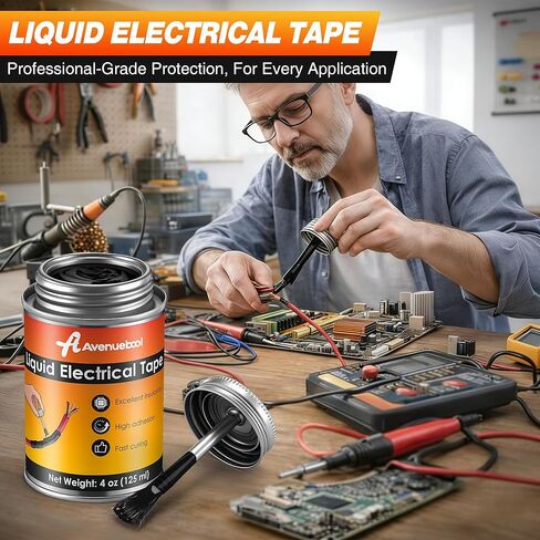 شريط كهربائي سائل 4oz شريط سائل مقاوم للماء غراء عازل كهربائي مع غطاء فرشاة، طلاء مطاطي مرن مقاوم لدرجات الحرارة العالية لكابلات الأسلاك والقابس والسيارات (أسود) in Kuwait