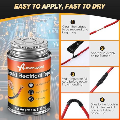 شريط كهربائي سائل 4oz شريط سائل مقاوم للماء غراء عازل كهربائي مع غطاء فرشاة، طلاء مطاطي مرن مقاوم لدرجات الحرارة العالية لكابلات الأسلاك والقابس والسيارات (أسود) in Kuwait