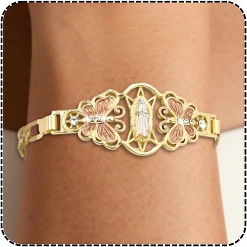 J & H Diaguvelo Virgin Mary Bracelet for Women Catholic Trendy Cubic Zirconia Christian Dainty Charm Rhinestone Gold Jewelry Mujer Virgen de Guadalupe Pulseras Holy Gifts in Saudi Arabia