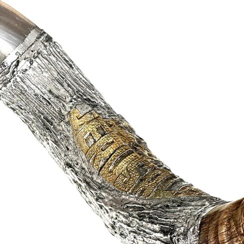 كوشير كودو شوفار من إسرائيل، 925 من الفضة الإسترلينية مع طلاء ذهبي، كودو شوفار اليمني المعتمد الموقع رسميًا، صنع في إسرائيل (20 بوصة - 24 بوصة، القدس) in Kuwait