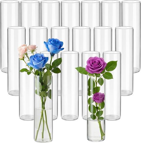 20 Pcs Glass Cylinder Bud Vases for Centerpieces, Birthday Party Wedding Centerpiece Table Decorations, Home Decor, 7.1 Inch Small Cylinder Living Bud Vases in Bulk for Flowers in Kuwait