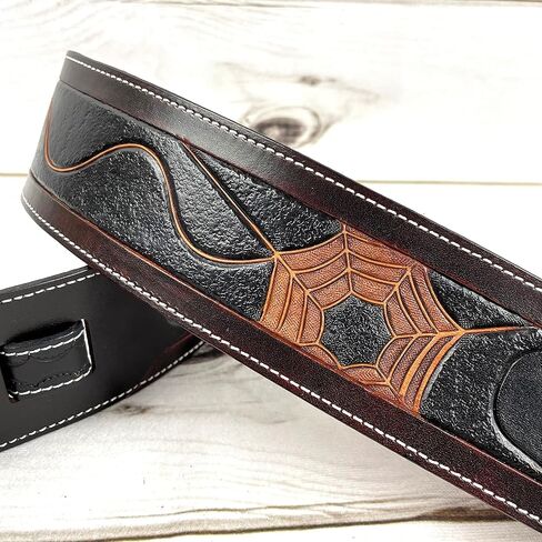 Walker & Williams LC-38 Hand Made Super Premium Leather Guitar Strap with Hand Tooled Spider And Soft Peccary Back For Acoustic, Electric, And Bass Guitars in Saudi Arabia