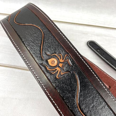 Walker & Williams LC-38 Hand Made Super Premium Leather Guitar Strap with Hand Tooled Spider And Soft Peccary Back For Acoustic, Electric, And Bass Guitars in Saudi Arabia