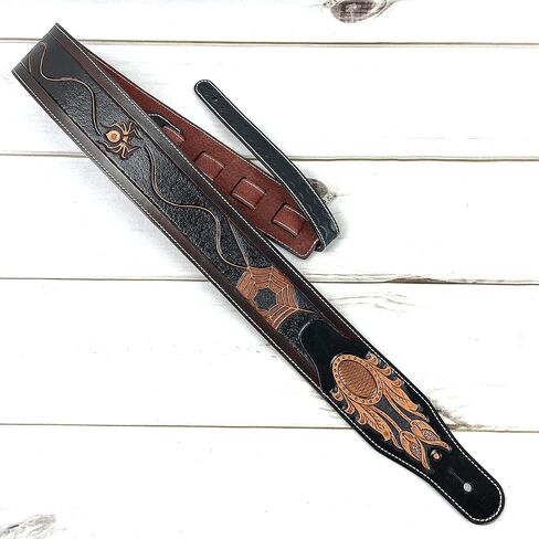 Walker & Williams LC-38 Hand Made Super Premium Leather Guitar Strap with Hand Tooled Spider And Soft Peccary Back For Acoustic, Electric, And Bass Guitars in Saudi Arabia