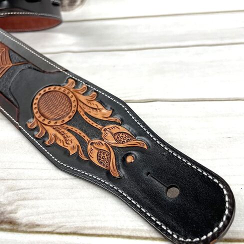 Walker & Williams LC-38 Hand Made Super Premium Leather Guitar Strap with Hand Tooled Spider And Soft Peccary Back For Acoustic, Electric, And Bass Guitars in Saudi Arabia