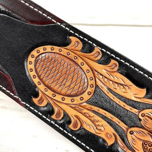 Walker & Williams LC-38 Hand Made Super Premium Leather Guitar Strap with Hand Tooled Spider And Soft Peccary Back For Acoustic, Electric, And Bass Guitars in Saudi Arabia