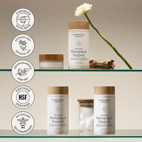 Stonehenge Health for Women Menopause Support for Peri + Menopause + Post - Mood, Energy, Stress, Hot Flashes, Night Sweats, Sleep & Cortisol, Chromax Chromium, Vitamin D3, KSM-66 Ashwagandha (3 Pack) in Kuwait