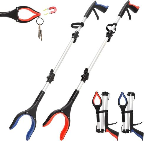 2 Pack Grabber Reacher Tool, 36" Extra Long Heavy Duty Folding Pickup Tool with Magnets & Rotating Jaw - Pickup Tool for Seniors, Mobility Aid, Trash Picker (Orange & Blue) in Saudi Arabia