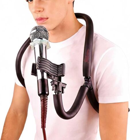 Neck-worn microphone stand with flexible boom arm - Hands-free microphone clip for outdoor concerts, street performances, solo recitals, and public speaking events in Saudi Arabia