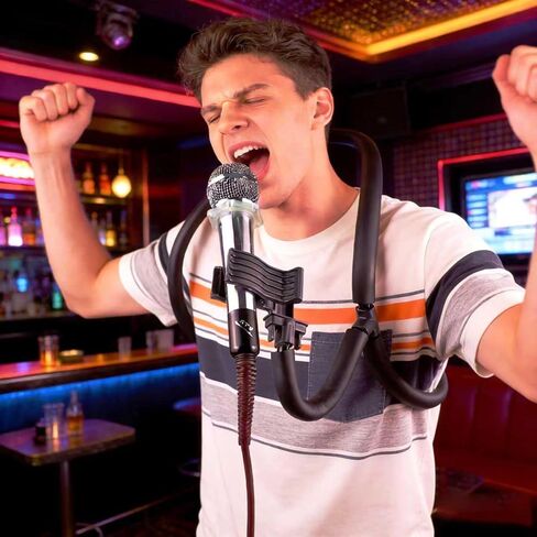 Neck-worn microphone stand with flexible boom arm - Hands-free microphone clip for outdoor concerts, street performances, solo recitals, and public speaking events in Saudi Arabia