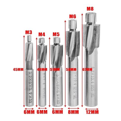 Counterbore Cutter 5Pcs Counterbore End Mill M3-M8 Slotting Tool Milling Cutter Countersink End Mills in Saudi Arabia