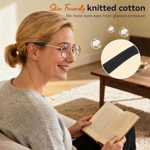 Upgraded Glasses Ear Cushion - Soft Knitted Cotton, Non-Slip Plush Elastic Eyeglass Temple Sleeves, Relieves Ear Soreness, Glasses Grips Provide All-Day Comfort for Most Eyeglasses (3 Pairs) in Saudi Arabia
