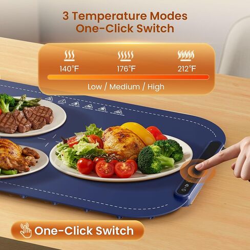 Kismile Warming Mat for Food, 3 Temperature Settings Electric Warming Tray, Rapid Full-Surface Heating, Rollable & Portable,Versatile Food Warmers for Parties Buffet,Everyday Use(Blue) in Kuwait