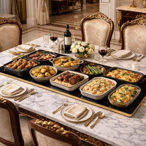 صينية تسخين كهربائية كبيرة جدًا مقاس 32 × 18 بوصة لتدفئة الطعام مع حقيبة تخزين، 9 أوضاع لدرجة الحرارة، أطباق للبوفيه، سخان طعام للحفلات، وسادات ساخنة للمطبخ، إعداد دافئ مخصص 450 وات، حافة ذهبية in Kuwait