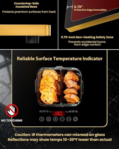 صينية تسخين كهربائية كبيرة جدًا مقاس 32 × 18 بوصة لتدفئة الطعام مع حقيبة تخزين، 9 أوضاع لدرجة الحرارة، أطباق للبوفيه، سخان طعام للحفلات، وسادات ساخنة للمطبخ، إعداد دافئ مخصص 450 وات، حافة ذهبية in Kuwait