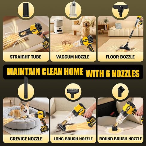 6-in-1 Cordless Vaccum Cleaner, 8000MAH Battery Powered Handheld Car Vacuum with 700W Brushless Motor, 110/240V 50KPA High Power Suction & Blower for Home, Car, Pet Hair, Keyboard in Saudi Arabia