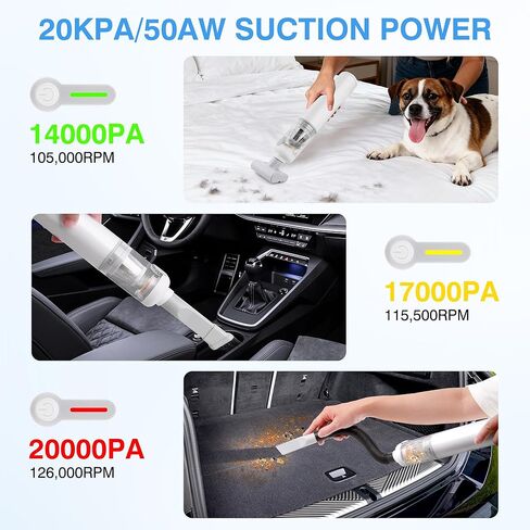 ULTREMA Car Vacuum Portable Cordless, 20000Pa Mini Vacuum Cleaner, 4-in-1 Compact Auto Duster & Air Pump with Type-C Fast Charge, 15 Attachments for Keyboard, Desk and Pet Hair in Kuwait