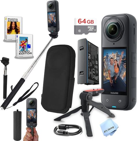 Insta360 X5 360° 8K Camera-for Content Creators and Videographers| 8K30/5.7K30 360° PureVideo Recording-64Gb Memory, Selfie Stick MonoPod, Grip, Tripod, Software (Top Value Bundle) in Saudi Arabia