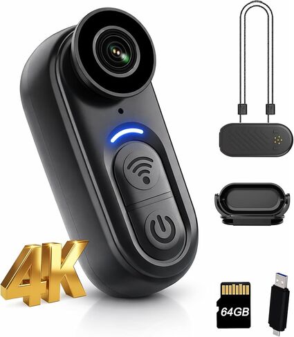 4K Mini Body Camera, 64GB Wearable Cam with Six-Axis Gyro Stabilization, Hands Free Portable for Security, Travel, Work, Lectures, Pet Walking in Saudi Arabia